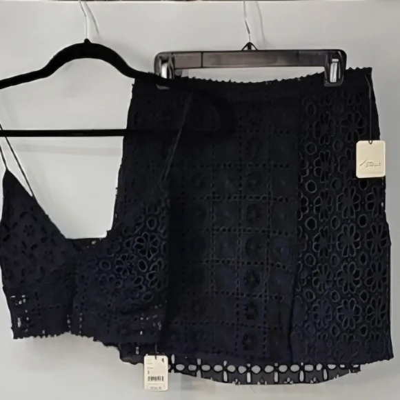 Free People Noir Black Eyelet 2-Piece Party Outfit Mini Skirt & Bralette Top Y2K - Picture 15 of 15